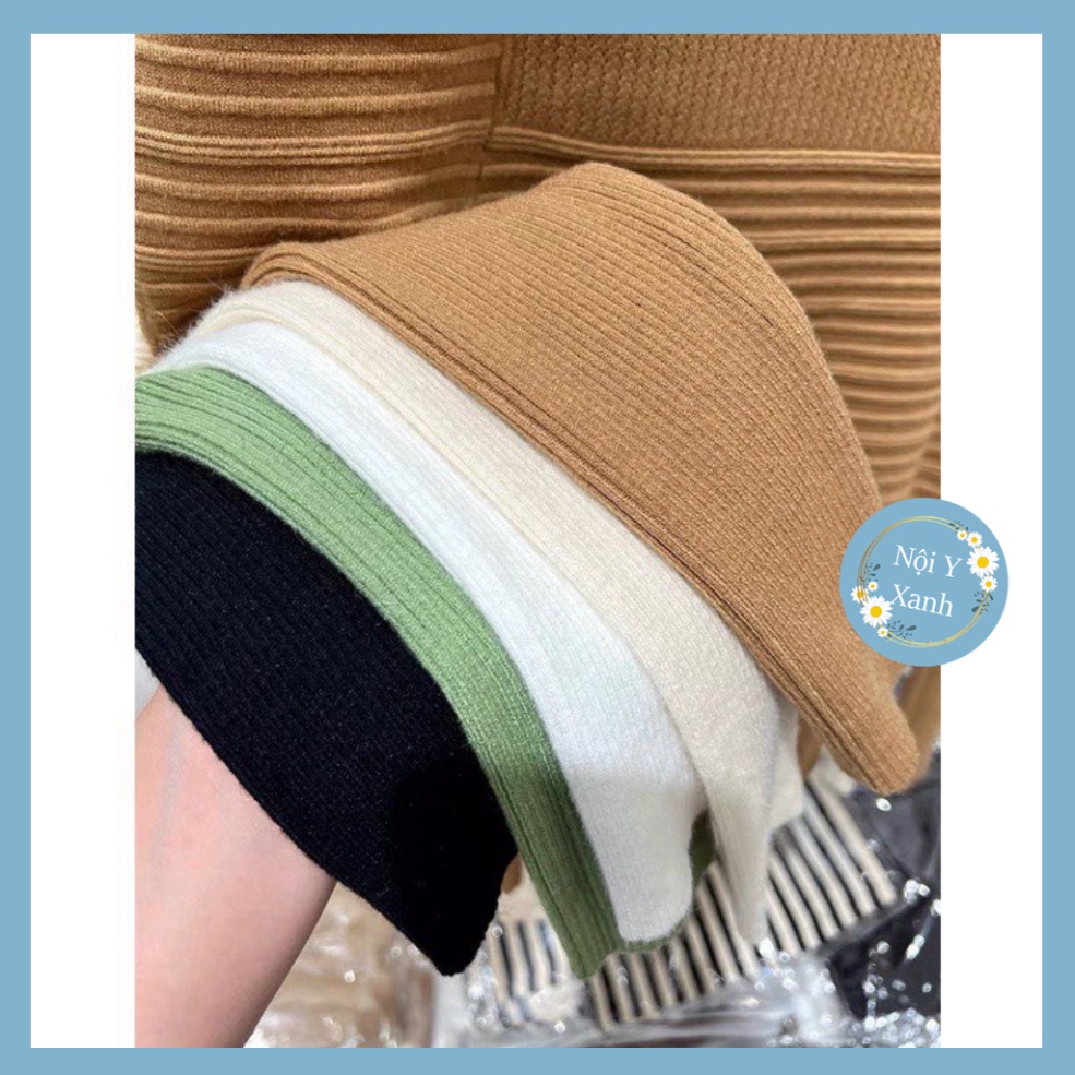 áo len nữ Nội Y Xanh cổ 3 phân tay bồng tay dài viền nổi hàng QCCC A63 hot trend thu đông ấm áp