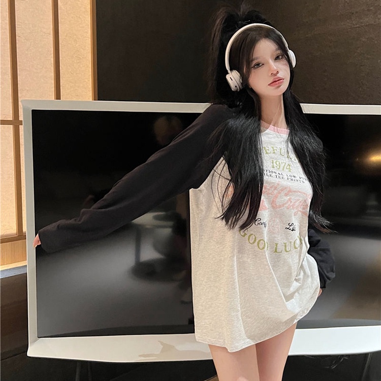 SUXI Áo Thun Tay Dài Dáng Rộng Màu Sắc Thời Trang Hàn Quốc Cho Nữ