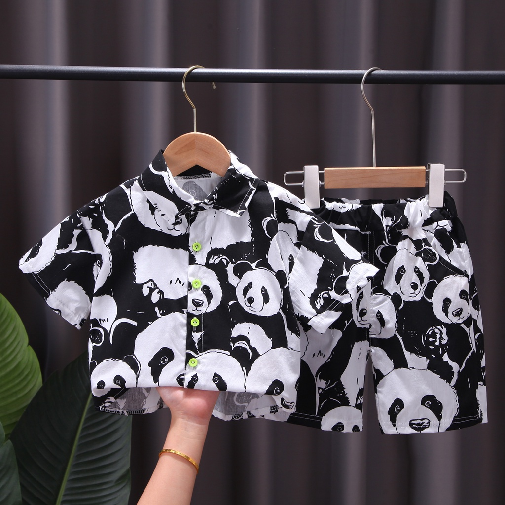 Bộ Áo Sơ Mi In Hình Gấu Trúc + Quần Short Thời Trang Mùa Hè Mới Dành Cho Bé Trai 1 2 3 4 5 Tuổi