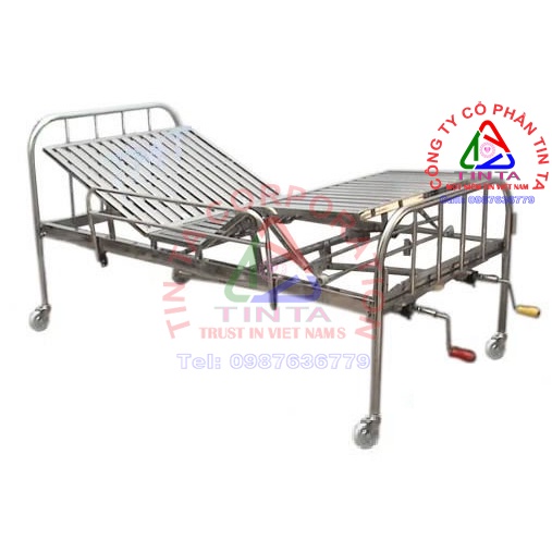 Giường Y Tế inox 2 tay quay, Giường 2 tay ray, Giương nâng đầu và chân
