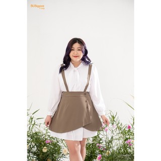 Set đầm sơ mi buộc nơ + Chân váy yếm nâu BIGSIZE (55kg đến 95kg) - 22T1YBD37 - [BU Bigsize Young]