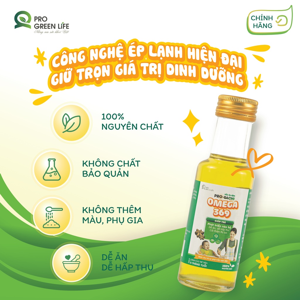 Dầu Ăn Dặm Sachi Pro Green Life bổ sung Omega 369 Chai 100ml