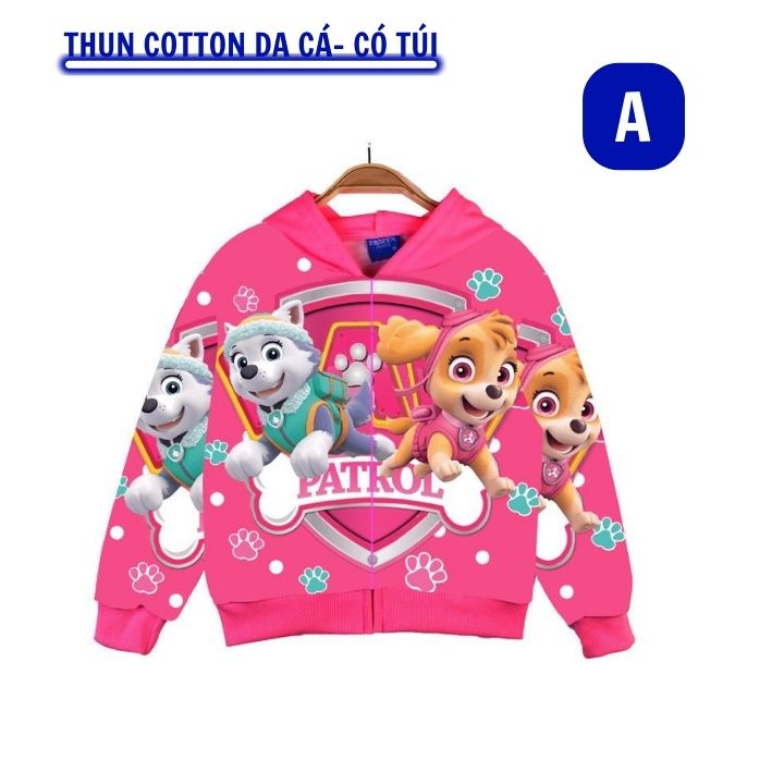 Áo khoác cho bé gái hình chó cứu hộ từ 10-43kg. Chất thun cotton da cá -Tomchuakids
