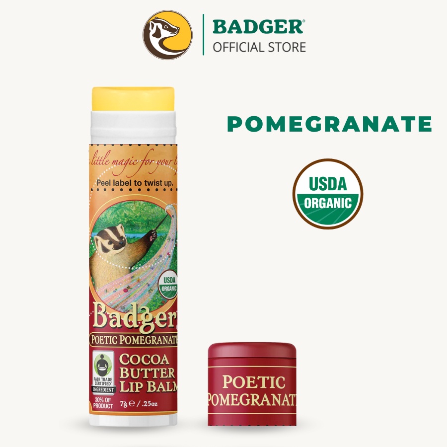 Son dưỡng môi hữu cơ Poetic Pomegranate BADGER Cocoa Butter Lip Balm USDA Organic - 7g