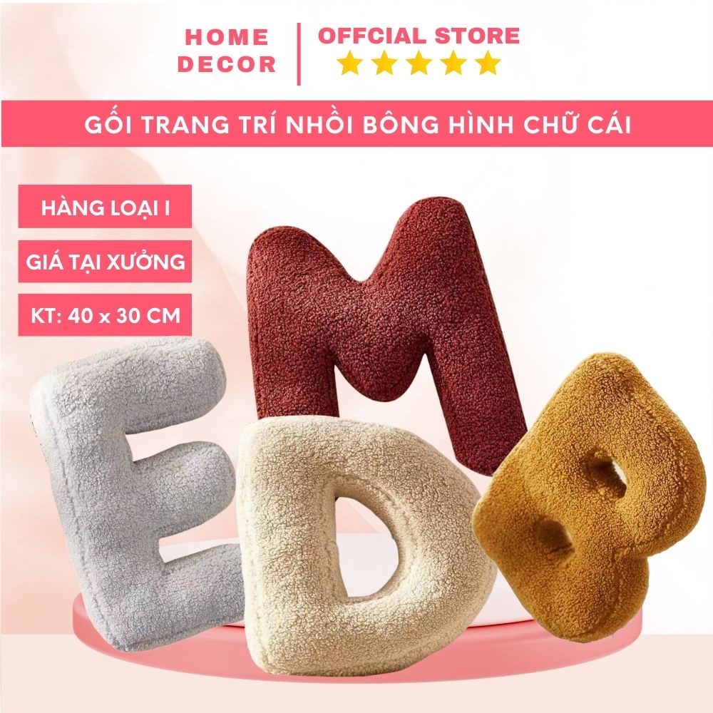 Gối trang trí sofa hình chữ cái ABC cao 40 x 30 cm gửi màu ngẫu nhiên thiết kế phong cách mới lạ độc đáo
