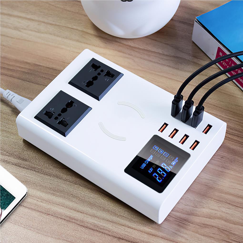 Ổ Cắm Sạc Nhanh USB Không Dây Đa Năng 8 Cổng Ra Màn Hình Hiển Thị Lcd
