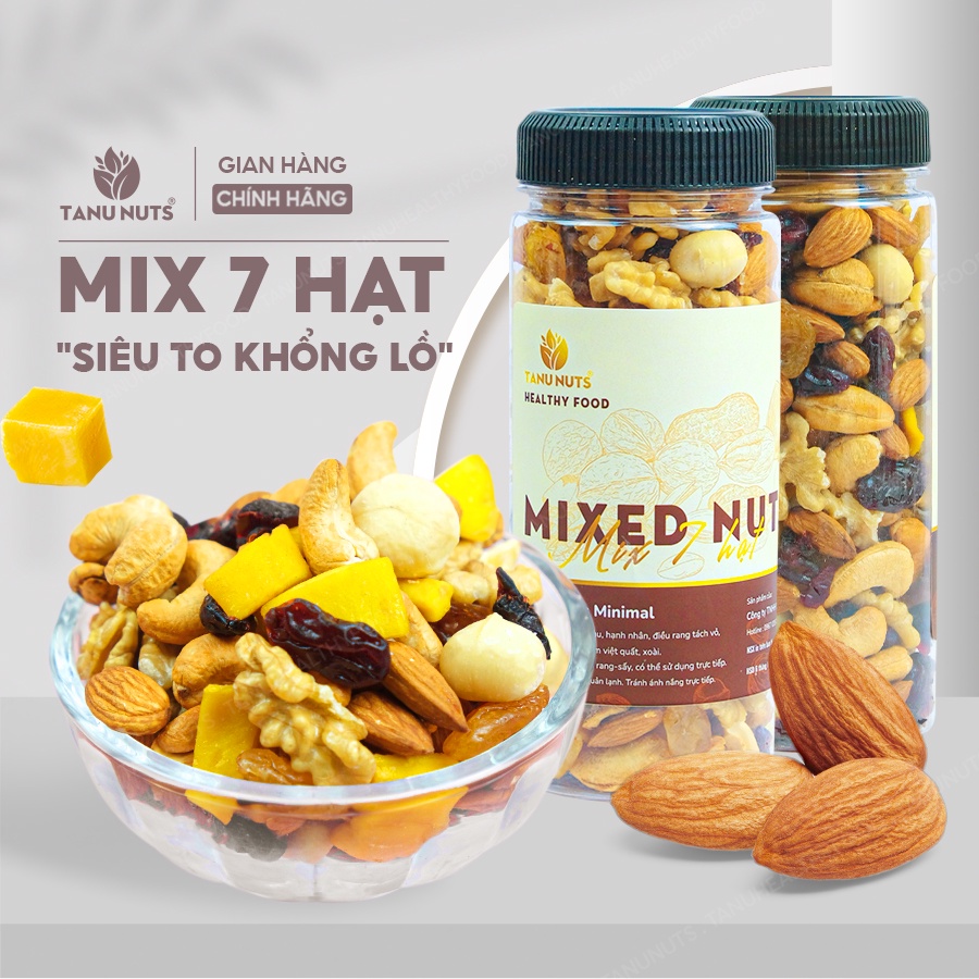 Hạt dinh dưỡng mix 7 loại TANU NUTS hũ 350gr, ngũ cốc bà bầu gồm macca