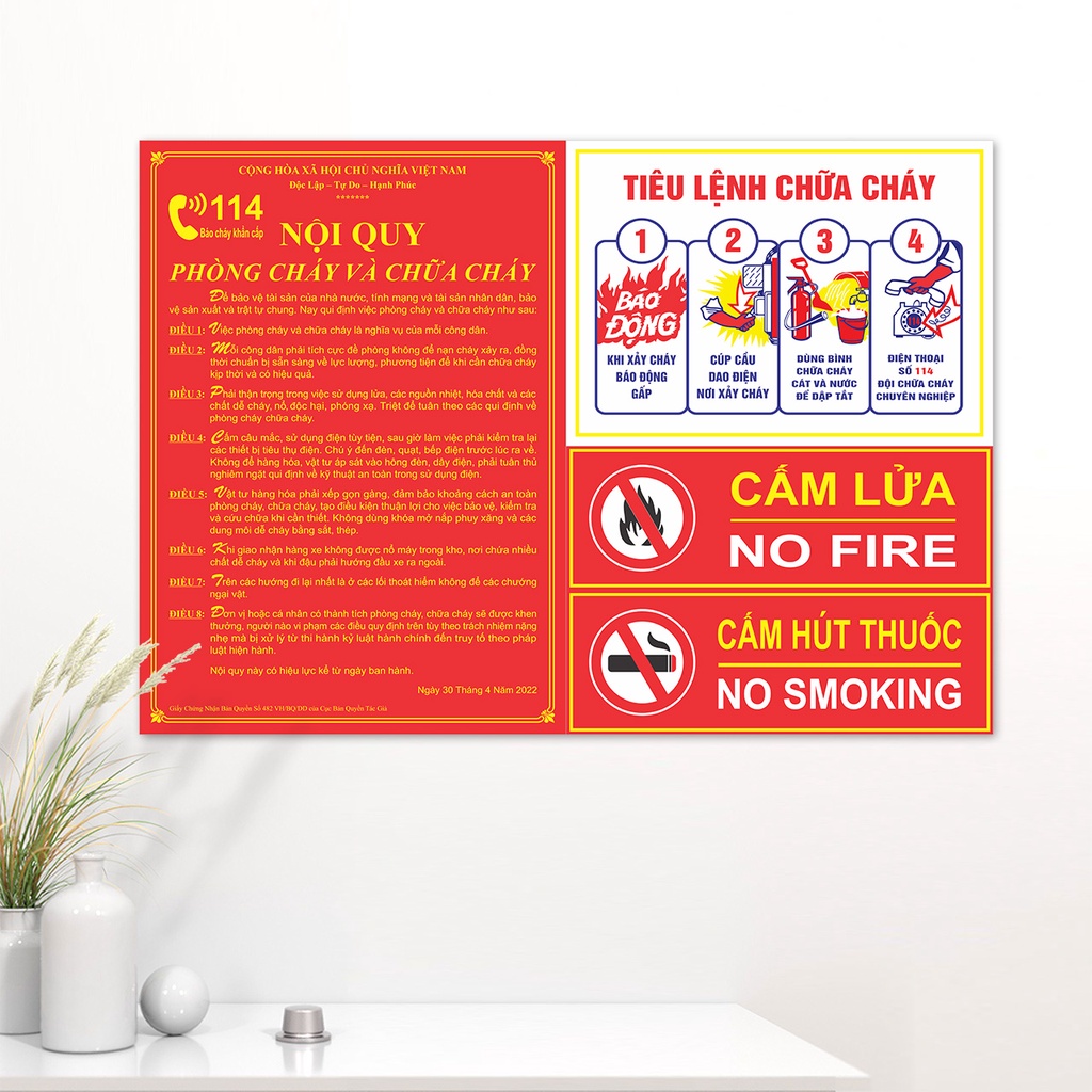 Bảng nội quy pccc + Tiêu lệnh chữa cháy + Cấm lửa + Cấm hút thuốc gộp chung