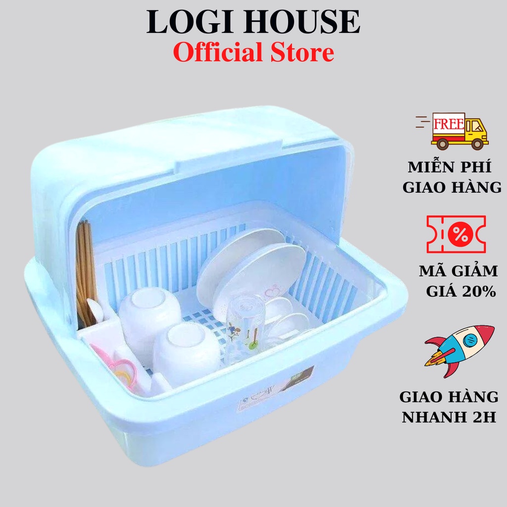 Kệ Úp Chén Bát - Úp Sữa Có Nắp Đậy 1 Tầng- Có Lỗ Thoát Nước Nhựa Việt Nhật - Nắp Đậy Chống Bụi Bặm Cao Cấp