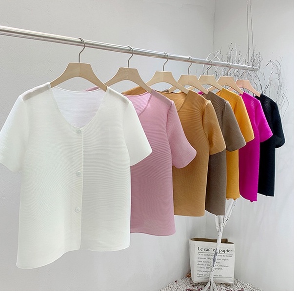 (HÀNG SẴN) Áo sơ mi tay ngắn vải nhúng cao cấp, freesize co giãn nhiều -  Áo lò xo nhuyễn KHÔNG NHĂN
