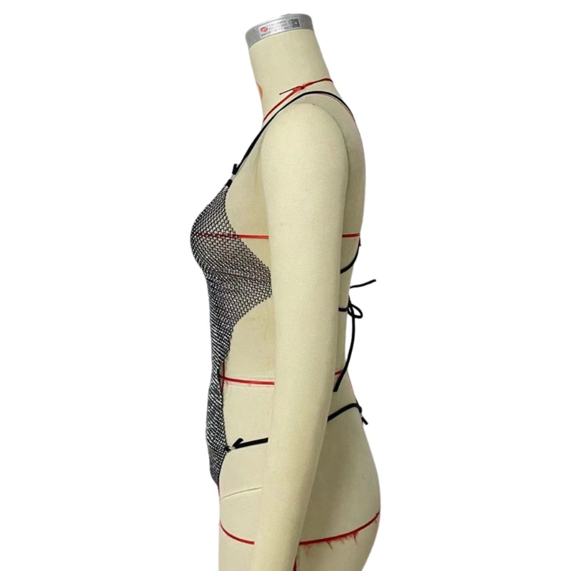 Xiangbao Bộ Áo Liền Quần Sát Nách Đính Đá Lấp Lánh Trang Sức Dự Tiệc Bãi Biển Rav