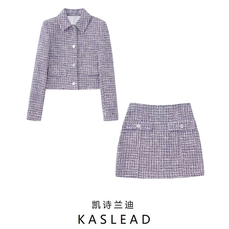 Set bộ tweed tím pastel Áo khoác + Chân váy ngắn- ORD