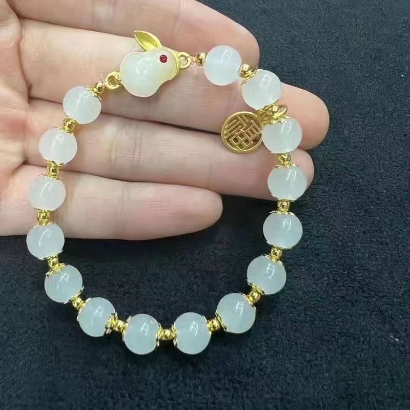 Vòng Tay Xâu Hạt Đỏ May Mắn Hình Thỏ May Mắn Phong Cách Trung Hoa Dành Cho Nữ