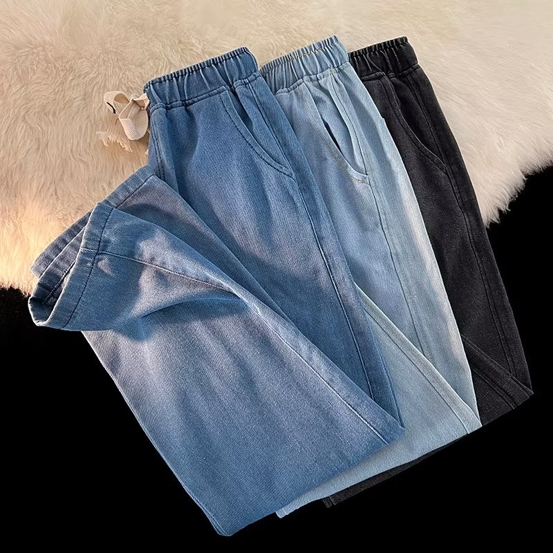 Quần Jean Ống Suông Rộng Màu Trơn Thời Trang Mùa Thu 2022 Cho Nam Cỡ S-5XL