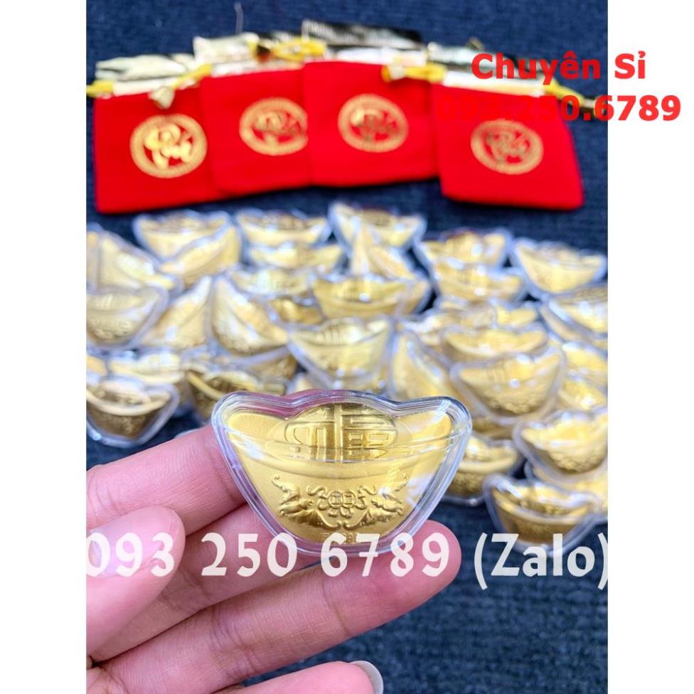 [HỎA TỐC] Combo 100 Thỏi Vàng Tài Lộc kèm Túi Nhung Phúc Lộc may mắn, trưng bày biếu tặng, lì xì độc đáo , Quà Tết