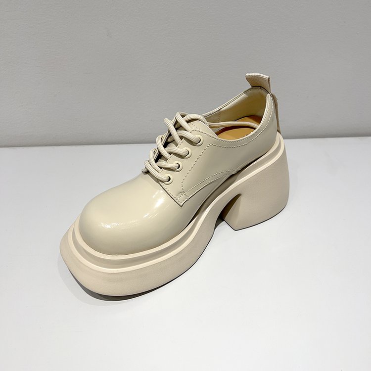 Giày Cao Gót Mũi Tròn Cột Dây Bằng Da Phong Cách Retro Thời Trang