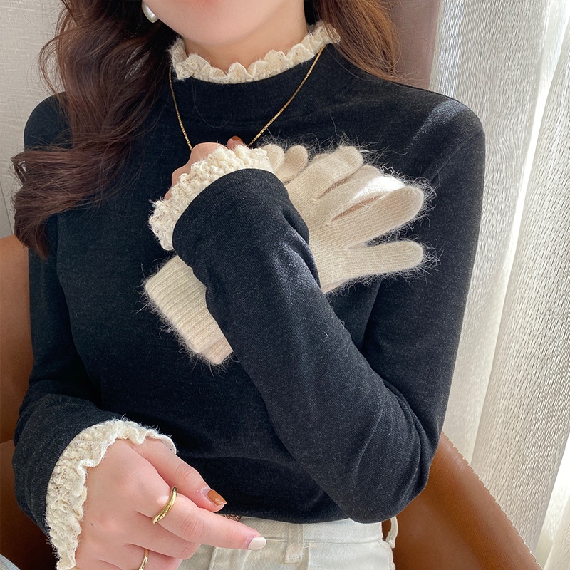 Áo kiểu SUXI vải lông cừu tay dài cổ cao ấm áp thời trang thu đông xinh xắn dành cho nữ