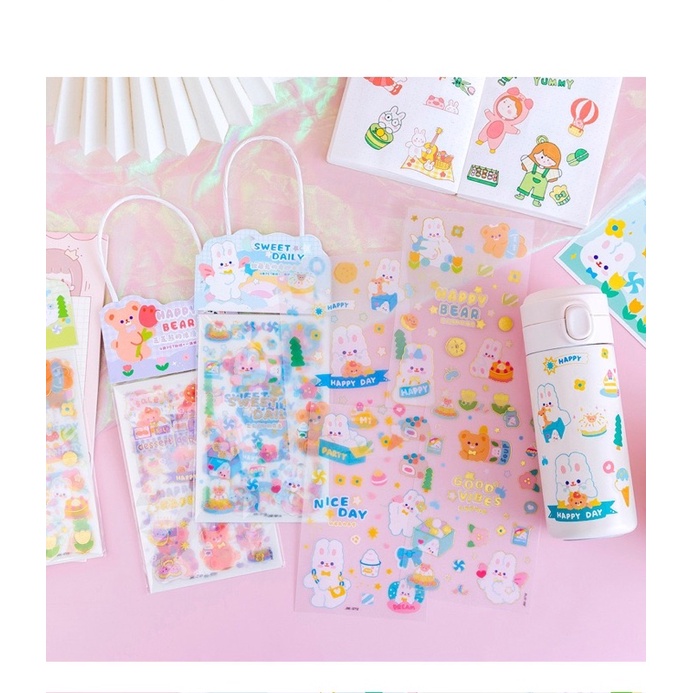 Sticker 4 tấm bé và thỏ có quai xách