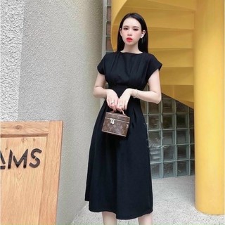 Đầm đỏ tay con xếp li eo (kèm hình thật)
