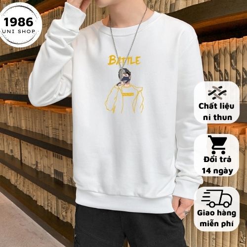 Áo thun nam nữ dài tay Battle 1986unishop, Áo nỉ phông trơn Hàn Quốc cổ tròn cao cấp, Áo nỉ tay dài chất đẹp hiện đại