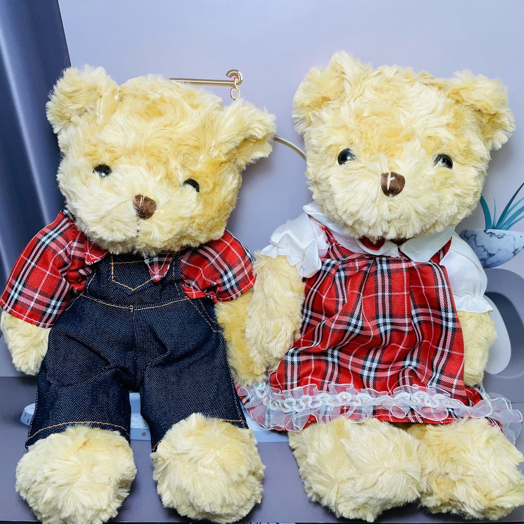 Gấu Bông Teddy Đôi Dễ Thương Cho Bé, Gấu Bông Cô Dâu Chú Rể Gắn Hoa Xe Cưới, Cặp Gấu Bông mềm mịn