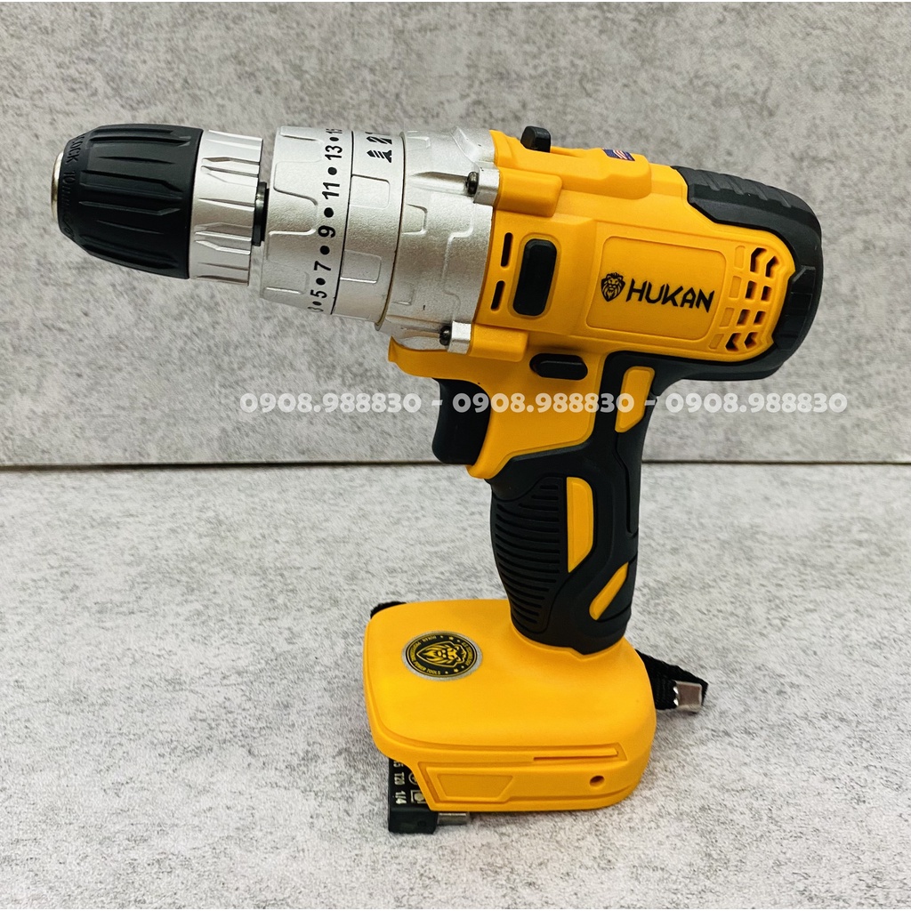 Thân máy khoan pin 3 chức năng có búa HUKAN F9, Motor 550, Máy dùng chân pin phổ thông