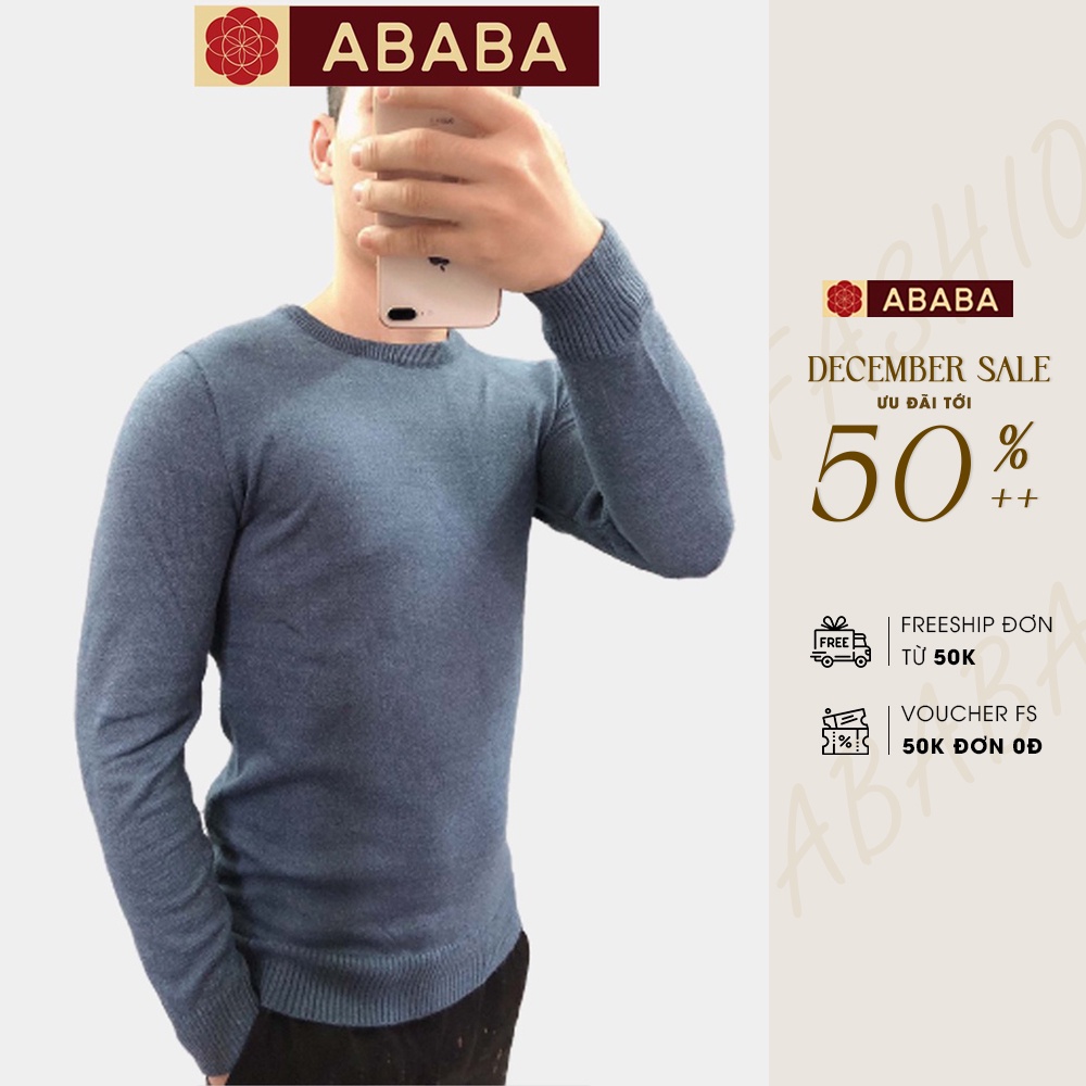 Áo len nam cổ tròn lông cừu ABABA, mềm mịn dày ấm, len nam dài tay - ABA-TRONLC