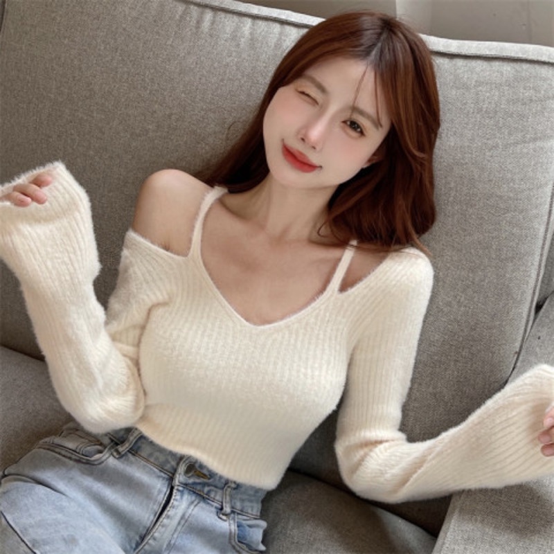 Áo Len Tay Dài Cổ Chữ v Màu Sắc Đơn Giản