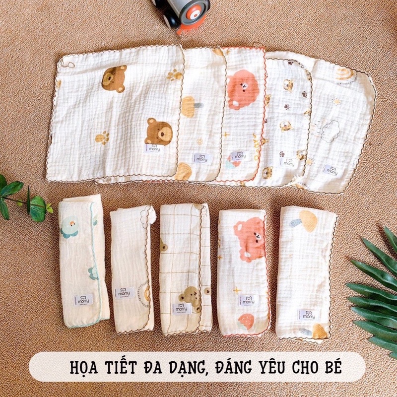 Sét 5 khăn sữa Muslin 4 lớp mềm mại cho bé hãng Morry