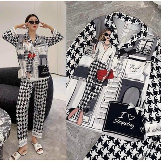 Đồ bộ Pijama Lụa Xước tay dài mặc nhà sang trọng cao cấp 🧡