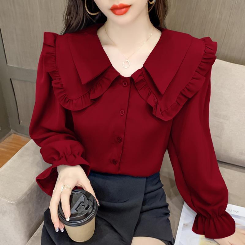 Áo Sơ Mi Chiffon Tay Dài Cổ Búp Bê Thời Trang Mùa Thu Cho Nữ