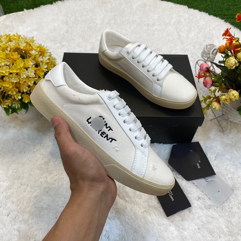 GIÀY SNEAKER SAINT_LAURENT THẤP CỖ BẢN RÁCH , Giầy thể thao màu trắng sữa đục PT Shop