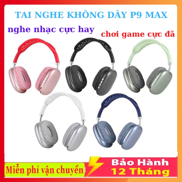 [RẺ VÔ ĐỊCH ] Tai Nghe Bluetooth P9 Air Max Chống Ồn Chụp Tai,Hỗ Trợ cắm thẻ Nhớ,Bass Căng, Bảo Hành 12 Tháng