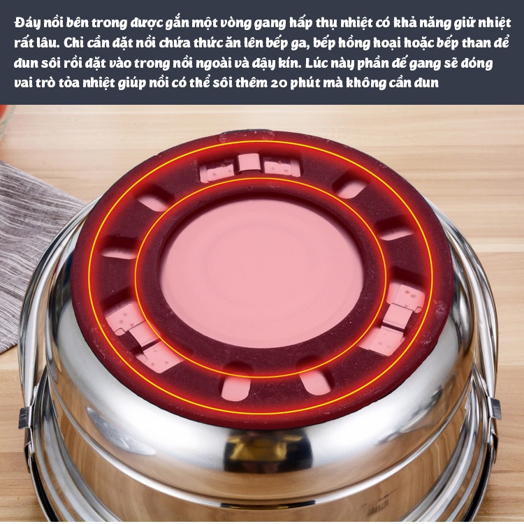 Nồi ủ nhiệt  đế gang chân không hầm gà hầm xương nấu cháo ⚡ Dùng được bếp hồng ngoại, bếp gas