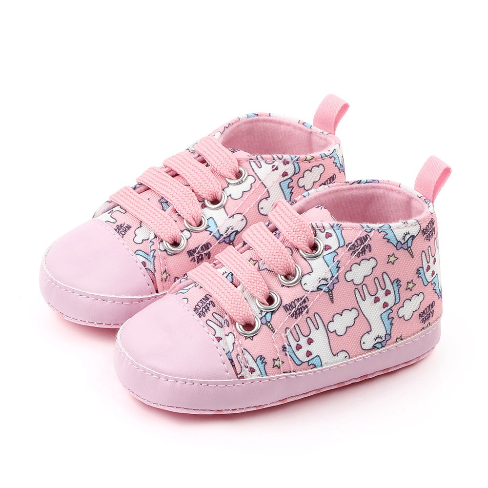 Giày Sneaker Vải Canvas Đế Mềm Thể Thao Unisex Cổ Cao Màu Hồng Hoạ Tiết Ngựa TRắng Cho Bé Từ 0 - 3 Tuổi Tập Đi HOT 2022