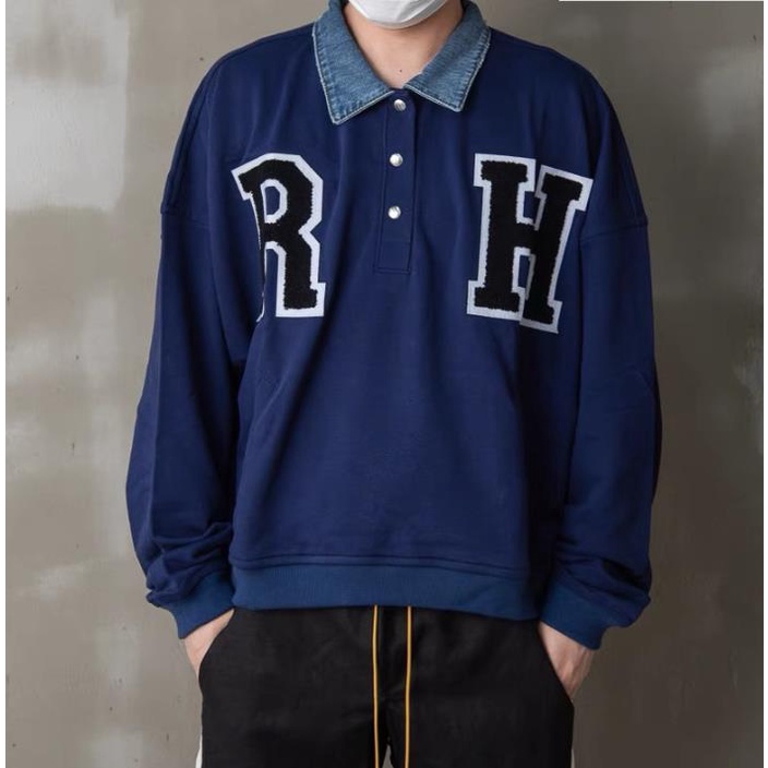 Rh Áo Khoác Denim Họa Tiết Thêu Chữ Phong Cách Đường Phố Âu Mỹ Cá Tính