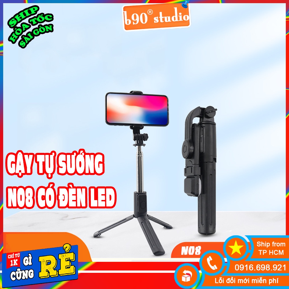 Gậy tự sướng N08 có đèn led tùy chỉnh chế độ sáng xoay đầu 360 độ