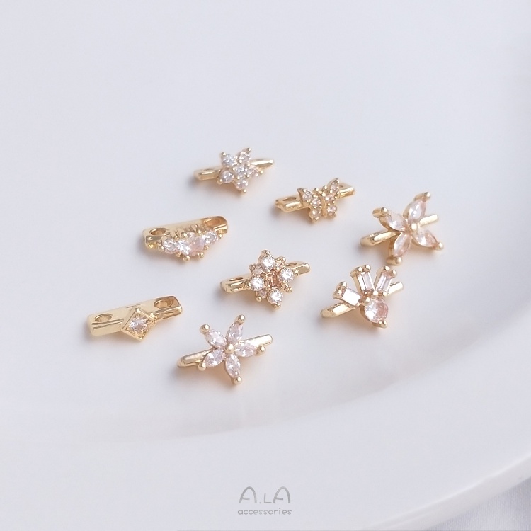 Hạt Ngọc Trai Hai Hàng Lỗ Bằng Đồng Mạ Vàng 14K Hình Hoa Bướm Dùng Làm Trang Sức diy