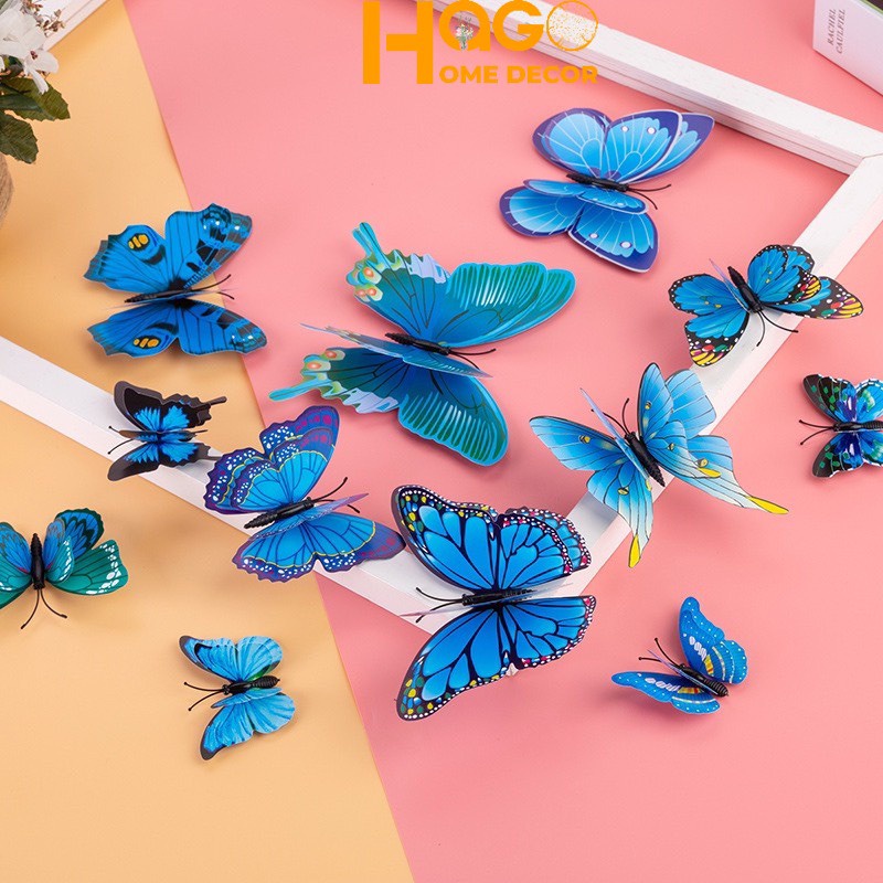 Combo 12 cánh bướm nam châm 5D cánh kép trang trí, decor, dán phòng siêu xinh