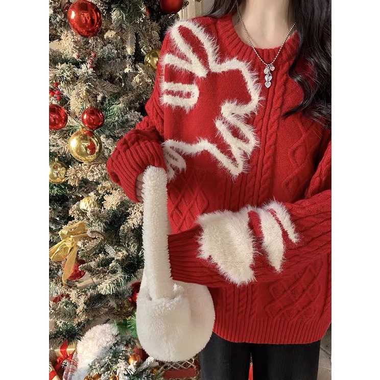 Áo Len Oversize Họa Tiết Thỏ Trắng LSEOUL L22120148 Chất Dày Dặn Nữ Tính Đáng Yêu