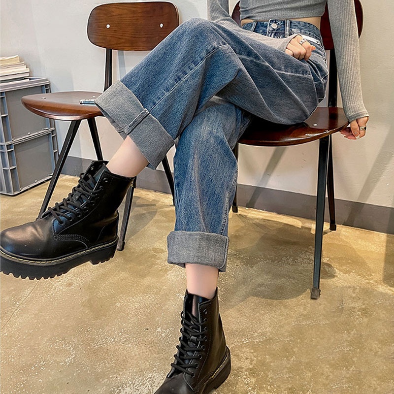 Quần Jeans Nữ Lưng Cao Ống Rộng Thời Trang Hàn Quốc