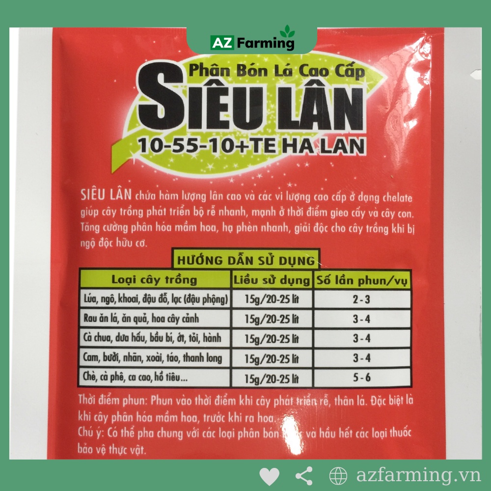 Phân Bón Lá Cao Cấp Siêu Lân 10-55-10 + TE Hà Lan - Gói 15gram - AZ Farming