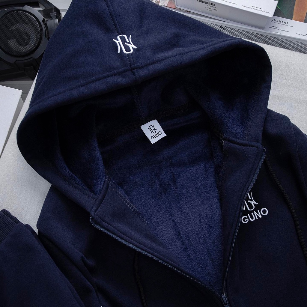 Bộ nỉ lót lông nam chính hãng GUNO bộ thể thao nam kéo khóa thu đông DBNA39