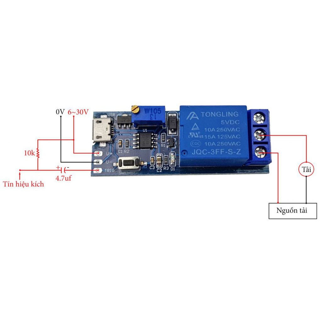 Module Mạch Kích Tạo Trễ Đóng Ngắt Relay 0 ~ 24 Giây