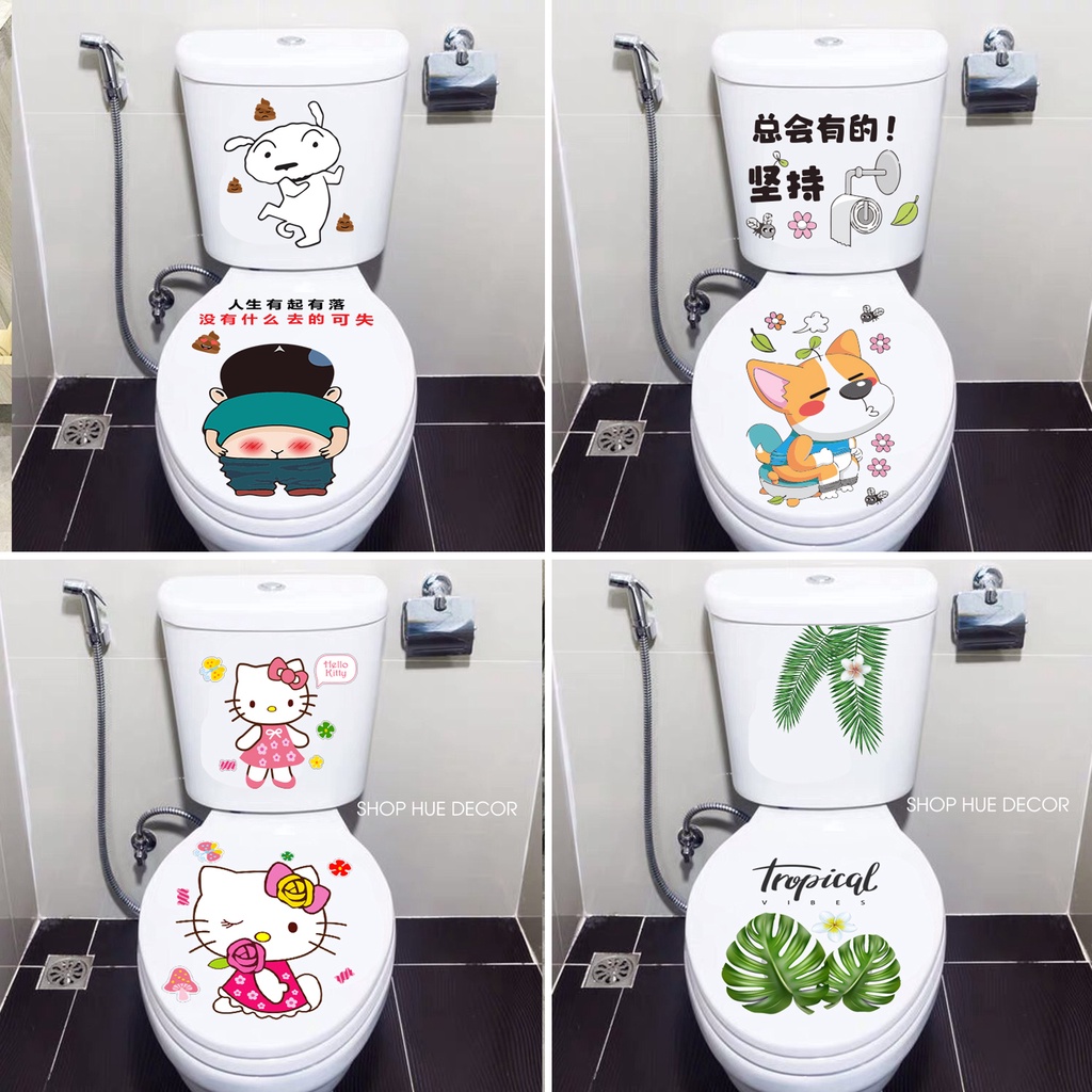 Miếng dán bồn cầu trang trí dễ thương, chất liệu decal siêu bền không thấm nước dùng mãi không hỏng