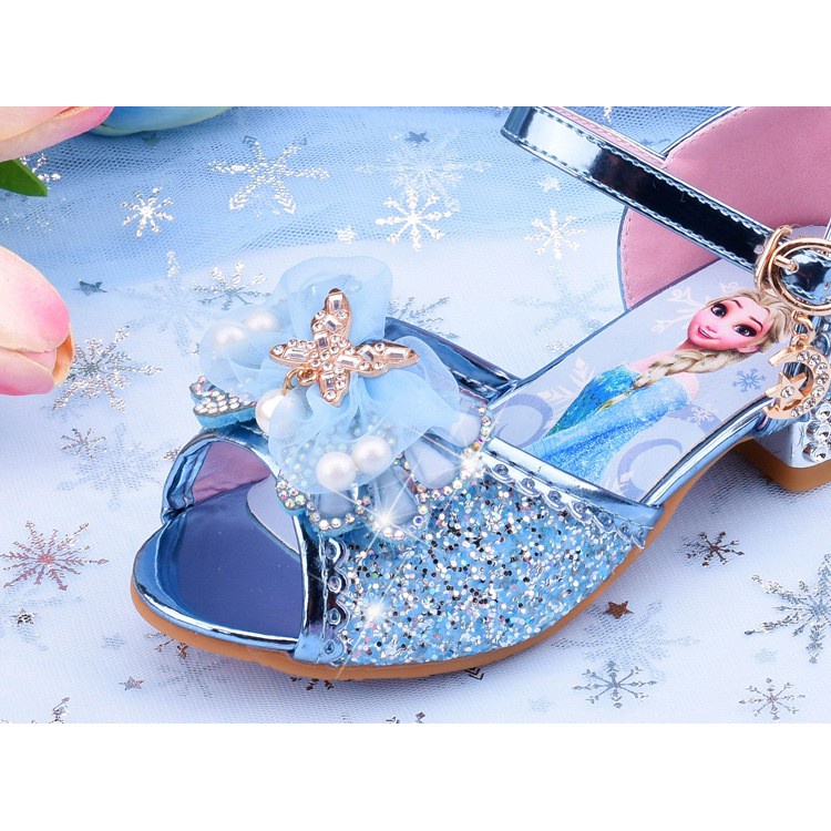 Xăng đan Da Cao Gót Đế Mềm Phong Cách Công Chúa Elsa Xinh Xắn Dành Cho Bé Gái