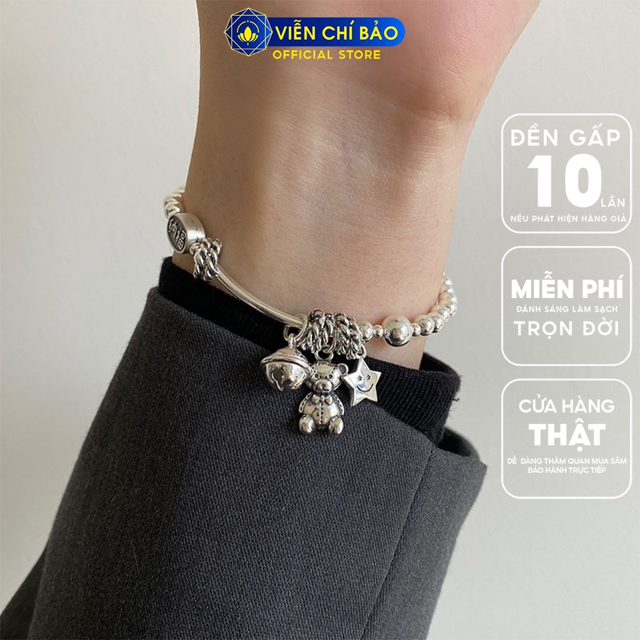 Vòng tay bạc nữ bi charm gấu chuông chất liệu bạc 925 thời trang phụ kiện trang sức Viễn Chí Bảo L000494