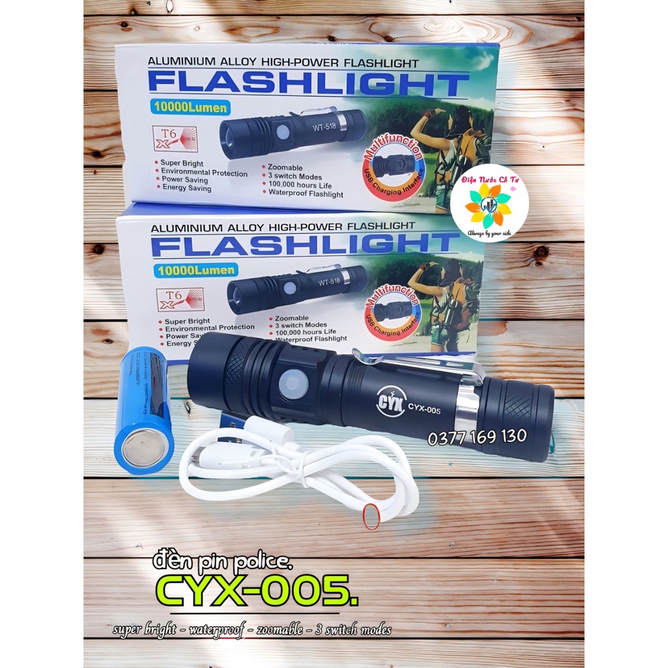 Đèn pin cao cấp siêu sáng Police USA CYX-005, đèn pin siêu sáng, đèn led chống nước