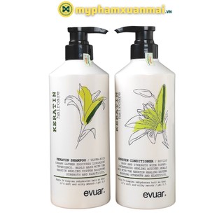 Bộ Dầu Gội Xả Evuar keratin Mêm mượt giảm rụng mọc tóc 758ml