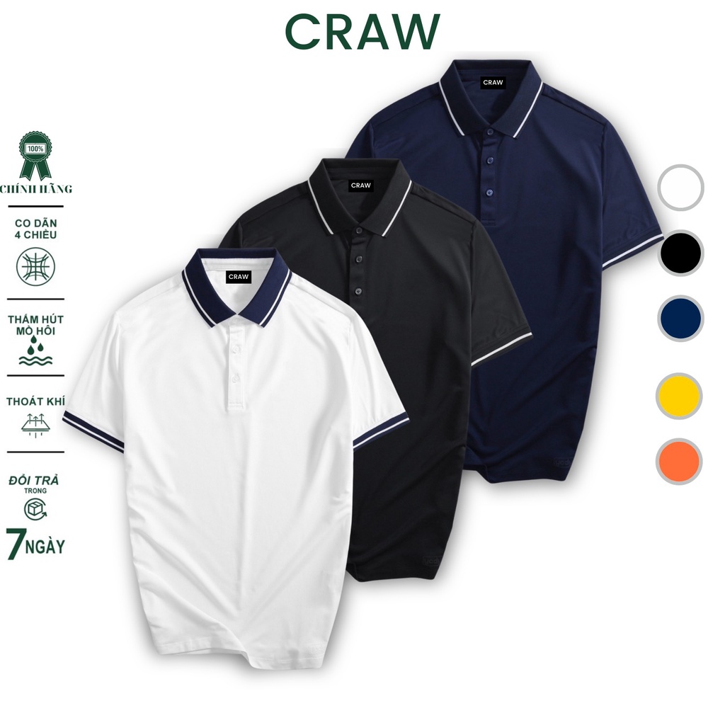 Áo thun Polo CRAW Unisex vải cá sấu co dãn 4 chiều dày dặn form gerular fit - PL 1Sọc